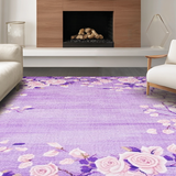 Ultra Soft Area Rug, Non Slip, Stain Resistant, Washable Area Rugs for Living Room, Bedroom, Whimsical Girly Flower Motif(Purple)