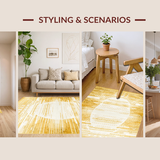 Ultra Soft Area Rug, Non Slip, Stain Resistant, Washable Area Rugs for Living Room, Bedroom, Striking Geometric Sun Motif(Gold)