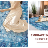 Ultra Soft Area Rug, Non Slip, Stain Resistant, Washable Area Rugs for Living Room, Bedroom, Cobalt Whisper Carpet, Aegean Tint, Distressed Block Print(Blue)