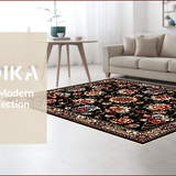 Ultra Soft Area Rug, Non Slip, Stain Resistant, Washable Area Rugs for Living Room, Bedroom, Paisley Floral Thin(Black)