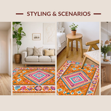 Ultra Soft Area Rug, Non Slip, Stain Resistant, Washable Area Rugs for Living Room, Bedroom, Rustic Ethnic Print Aesthetic(Orange)