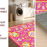 Ultra Soft Area Rug, Non Slip, Stain Resistant, Washable Area Rugs for Living Room, Bedroom, Chic Distressed Linear Aesthetic(Pink)