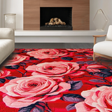 Ultra Soft Area Rug, Non Slip, Stain Resistant, Washable Area Rugs for Living Room, Bedroom, Elegant Warm Red Floral Theme(Red)