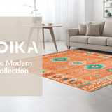 Ultra Soft Area Rug, Non Slip, Stain Resistant, Washable Area Rugs for Living Room, Bedroom, Artistic Medallion Inspired Composition(Orange)