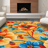 Ultra Soft Area Rug, Non Slip, Stain Resistant, Washable Area Rugs for Living Room, Bedroom, Richly Colored Abstract Floral Fusion(Orange)