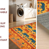 Ultra Soft Area Rug, Non Slip, Stain Resistant, Washable Area Rugs for Living Room, Bedroom, Rustic Elephant-Themed Visual Element(Orange)