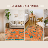 Ultra Soft Area Rug, Non Slip, Stain Resistant, Washable Area Rugs for Living Room, Bedroom, Radiant Earth Tones Abstract Design(Orange)