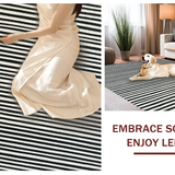 Ultra Soft Area Rug, Non Slip, Stain Resistant, Washable Area Rugs for Living Room, Bedroom, Artisan Woven Monochrome Lined Carpet Layered Doorway Welcome Decor(Black)