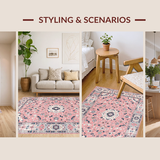 Ultra Soft Area Rug, Non Slip, Stain Resistant, Washable Area Rugs for Living Room, Bedroom, Serene Pastel Ogee Arrangement(Pink)