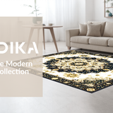 Ultra Soft Area Rug, Non Slip, Stain Resistant, Washable Area Rugs for Living Room, Bedroom, Dynamic Symmetrical Flourish(Gold)