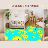 Ultra Soft Area Rug, Non Slip, Stain Resistant, Washable Area Rugs for Living Room, Bedroom, Bright Multi-Hued Smiley Arrangement(Blue)