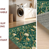 Ultra Soft Area Rug, Non Slip, Stain Resistant, Washable Area Rugs for Living Room, Bedroom, Refined Dark Green Floral Arrangement(Green)