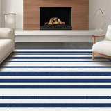 Ultra Soft Area Rug, Non Slip, Stain Resistant, Washable Area Rugs for Living Room, Bedroom, Chic Beachside Linear Design(Blue)