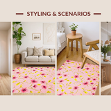 Ultra Soft Area Rug, Non Slip, Stain Resistant, Washable Area Rugs for Living Room, Bedroom, Serene Elegant Flower Aesthetic(Pink)