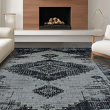 Ultra Soft Area Rug, Non Slip, Stain Resistant, Washable Area Rugs for Living Room, Bedroom, Transitional Earthy Ogee Pattern(Gray)