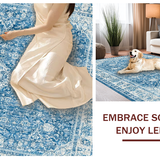 Ultra Soft Area Rug, Non Slip, Stain Resistant, Washable Area Rugs for Living Room, Bedroom, Dainty Scalloped Rug With Bow Detail Aesthetic Preppy Shower Carpet Non Slip(Blue)
