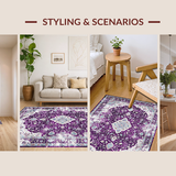 Ultra Soft Area Rug, Non Slip, Stain Resistant, Washable Area Rugs for Living Room, Bedroom, Timeless Diamond Medallion Elegance(Purple)