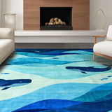 Ultra Soft Area Rug, Non Slip, Stain Resistant, Washable Area Rugs for Living Room, Bedroom, Delightful Cartoonish Marine Artwork(Blue)