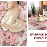 Ultra Soft Area Rug, Non Slip, Stain Resistant, Washable Area Rugs for Living Room, Bedroom, Luxurious Distressed Decorative Accent(Pink)