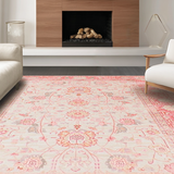 Ultra Soft Area Rug, Non Slip, Stain Resistant, Washable Area Rugs for Living Room, Bedroom, Trendy Light Floral Aesthetic(Pink)