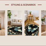 Ultra Soft Area Rug, Non Slip, Stain Resistant, Washable Area Rugs for Living Room, Bedroom, Retro Black Luna Moth Design(Blue)