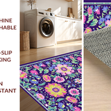 Ultra Soft Area Rug, Non Slip, Stain Resistant, Washable Area Rugs for Living Room, Bedroom, Striking Modern Colorful Blooms(Purple)