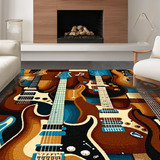 Ultra Soft Area Rug, Non Slip, Stain Resistant, Washable Area Rugs for Living Room, Bedroom, Modern Graphic Bass Guitar Imagery(Brown)