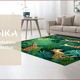 Ultra Soft Area Rug, Non Slip, Stain Resistant, Washable Area Rugs for Living Room, Bedroom, Vivid Safari Wildlife Motif(Green)