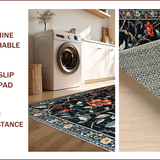 Ultra Soft Area Rug, Non Slip, Stain Resistant, Washable Area Rugs for Living Room, Bedroom, Chic Rustic Floral Accents(Black)