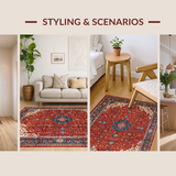 Ultra Soft Area Rug, Non Slip, Stain Resistant, Washable Area Rugs for Living Room, Bedroom, Cozy Rich Toned Trellis Style(Red)