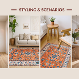 Ultra Soft Area Rug, Non Slip, Stain Resistant, Washable Area Rugs for Living Room, Bedroom, Lively Transitional Floral Fusion(Orange)