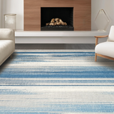 Ultra Soft Area Rug, Non Slip, Stain Resistant, Washable Area Rugs for Living Room, Bedroom, Contemporary Striped Rug: Modern Grey & Blue Aisle Runner Design(Blue)