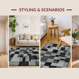 Ultra Soft Area Rug, Non Slip, Stain Resistant, Washable Area Rugs for Living Room, Bedroom, Chic Black Geometric Styling(Gray)