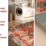 Ultra Soft Area Rug, Non Slip, Stain Resistant, Washable Area Rugs for Living Room, Bedroom, Striking Colorful Tribal Elements(Red)