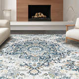 Ultra Soft Area Rug, Non Slip, Stain Resistant, Washable Area Rugs for Living Room, Bedroom, Vintage Floral Grey Aesthetic(White)