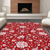 Ultra Soft Area Rug, Non Slip, Stain Resistant, Washable Area Rugs for Living Room, Bedroom, Playful Textured Flower Style(Red)
