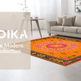 Ultra Soft Area Rug, Non Slip, Stain Resistant, Washable Area Rugs for Living Room, Bedroom, Sunny Whimsical Circular Composition(Orange)
