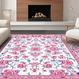 Ultra Soft Area Rug, Non Slip, Stain Resistant, Washable Area Rugs for Living Room, Bedroom, Luxurious Gentle Floral Aesthetic(White)