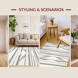Ultra Soft Area Rug, Non Slip, Stain Resistant, Washable Area Rugs for Living Room, Bedroom, Sophisticated Geometric Ivory Contrast(White)