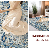 Ultra Soft Area Rug, Non Slip, Stain Resistant, Washable Area Rugs for Living Room, Bedroom, Earthy Toned Soft Botanical Motif(Blue)