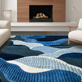 Ultra Soft Area Rug, Non Slip, Stain Resistant, Washable Area Rugs for Living Room, Bedroom, Rustic Textured Ocean Blue Design(Blue)