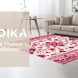 Ultra Soft Area Rug, Non Slip, Stain Resistant, Washable Area Rugs for Living Room, Bedroom, Charming Pink Rustic Blossom Design(White)