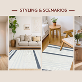 Ultra Soft Area Rug, Non Slip, Stain Resistant, Washable Area Rugs for Living Room, Bedroom, Transitional Light Blue Striped Aesthetic(White)