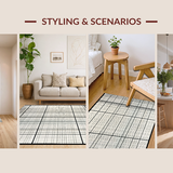 Ultra Soft Area Rug, Non Slip, Stain Resistant, Washable Area Rugs for Living Room, Bedroom, Contemporary Black and White Grid Stripe Rug with Minimalist Layered Motif(Beige)