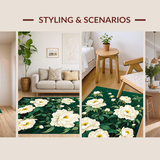 Ultra Soft Area Rug, Non Slip, Stain Resistant, Washable Area Rugs for Living Room, Bedroom, Playful Organic Floral Arrangement(White)