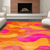 Ultra Soft Area Rug, Non Slip, Stain Resistant, Washable Area Rugs for Living Room, Bedroom, Playful Whimsical Flowing Design(Orange)