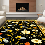 Ultra Soft Area Rug, Non Slip, Stain Resistant, Washable Area Rugs for Living Room, Bedroom, Joyful Colorful Floral Medley(Black)