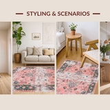 Ultra Soft Area Rug, Non Slip, Stain Resistant, Washable Area Rugs for Living Room, Bedroom, Whimsical Artful Geometric Elements(Pink)