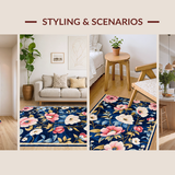 Ultra Soft Area Rug, Non Slip, Stain Resistant, Washable Area Rugs for Living Room, Bedroom, Artful Ogee Floral Aesthetic(Blue)