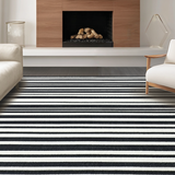 Ultra Soft Area Rug, Non Slip, Stain Resistant, Washable Area Rugs for Living Room, Bedroom, Elegant Linear Contrast with Alternating Dark and Light Stripes(Black)